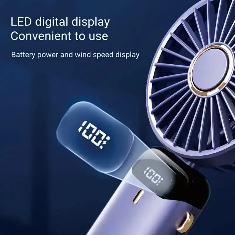 Ventilador Portátil con Soporte para Celular y Pantalla LED – Recargable y Plegable-Pink.