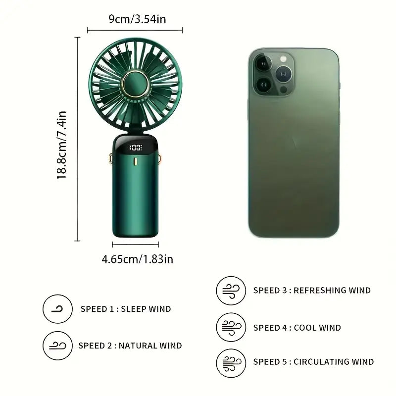 Ventilador Portátil con Soporte para Celular y Pantalla LED – Recargable y Plegable-Pink.