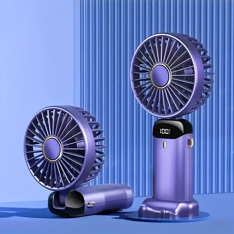 Ventilador Portátil con Soporte para Celular y Pantalla LED – Recargable y Plegable- Purple