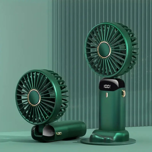 Ventilador Portátil con Soporte para Celular y Pantalla LED – Recargable y Plegable- Green